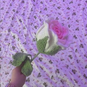 Handcrafted Pink and White Crochet Rose